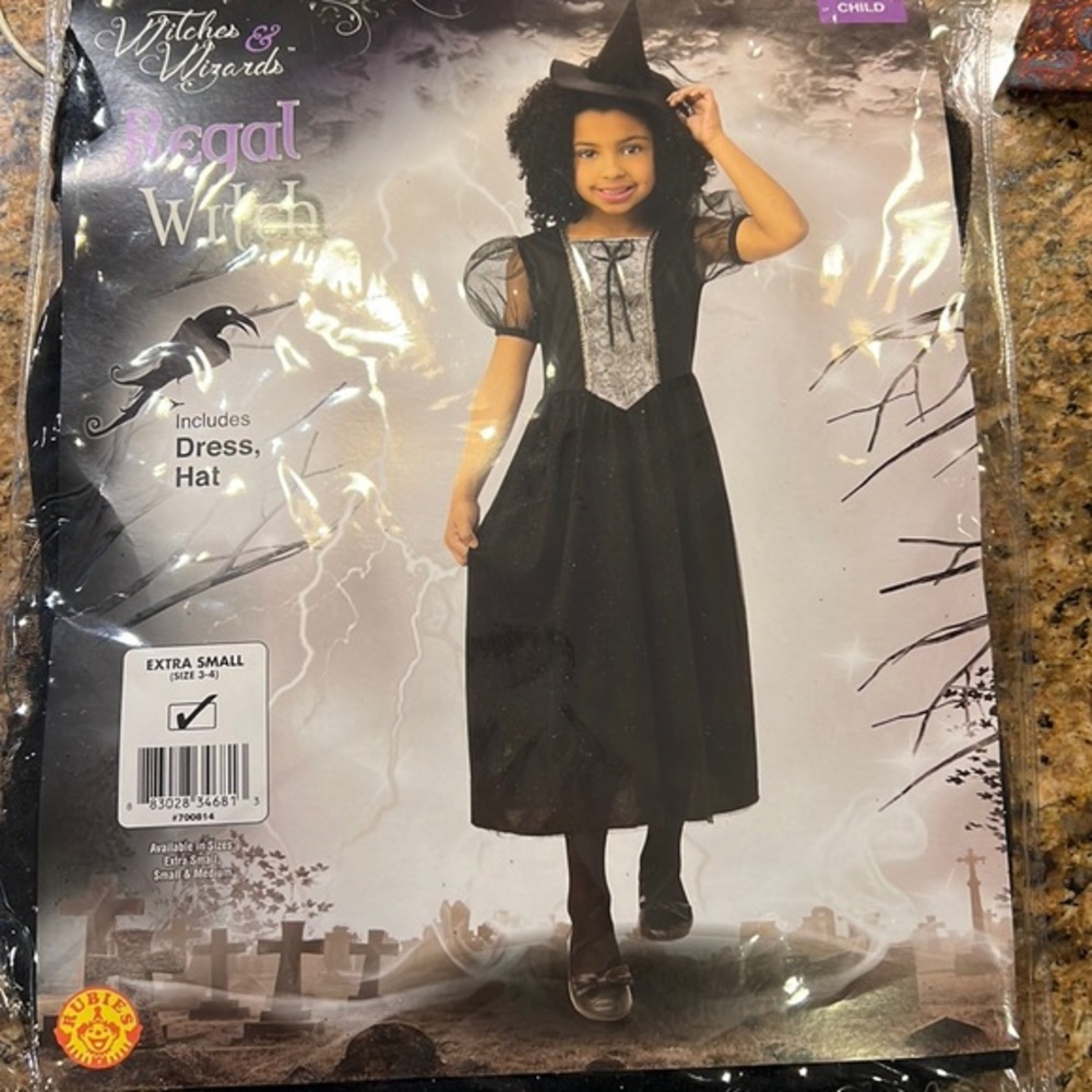 Witch costume. CHILD size extra small (3-4). Includes dress & hat. NWT